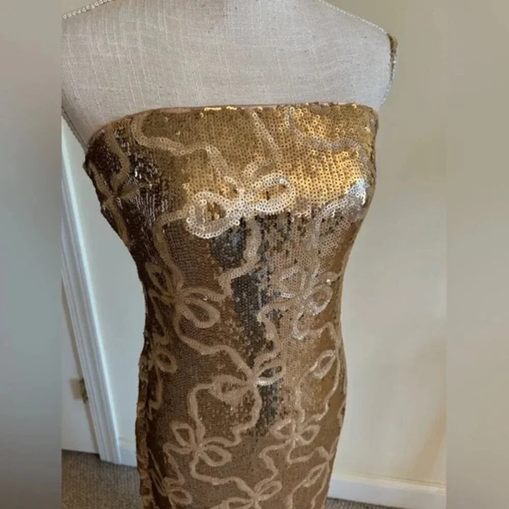Anthropologie If by Sea Maxi Strapless Gold Sequence Dress size S - Picture 4 of 11